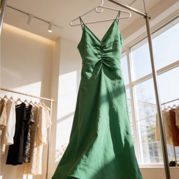 Zara Emerald Green Ruched V-Neck Maxi Dress - Picture 2 of 2
